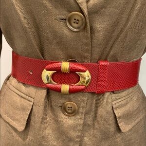 Vibrant Red and Gold Braided Leather Belt